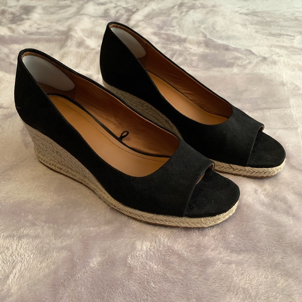 H&M Black Suede Wedge Peep Toe Sandals - Picture 2 of 4